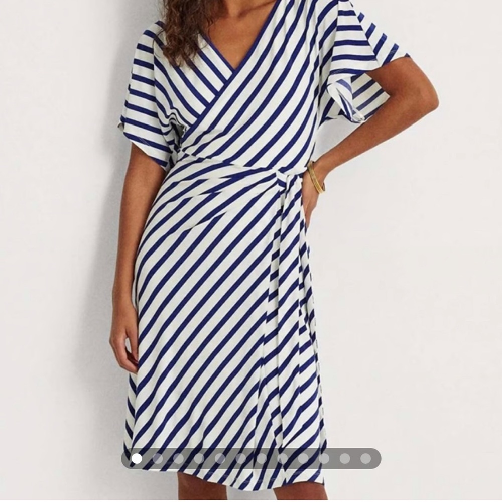 Ralph Lauren Black Label White and Blue Striped Wrap Midi Dress